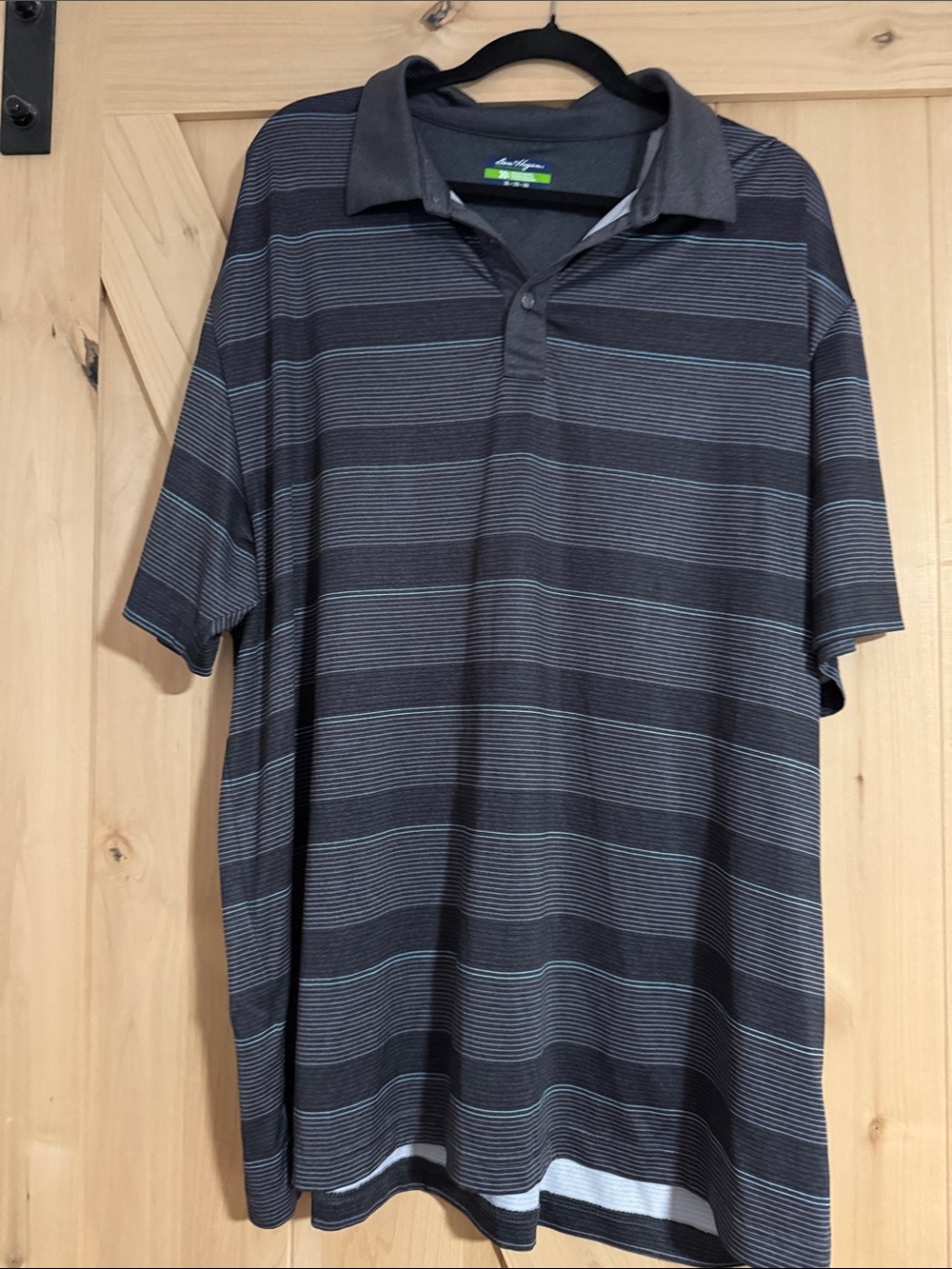 Hogan Men's Dark Gray Polo with Thin Light Blue Stripes